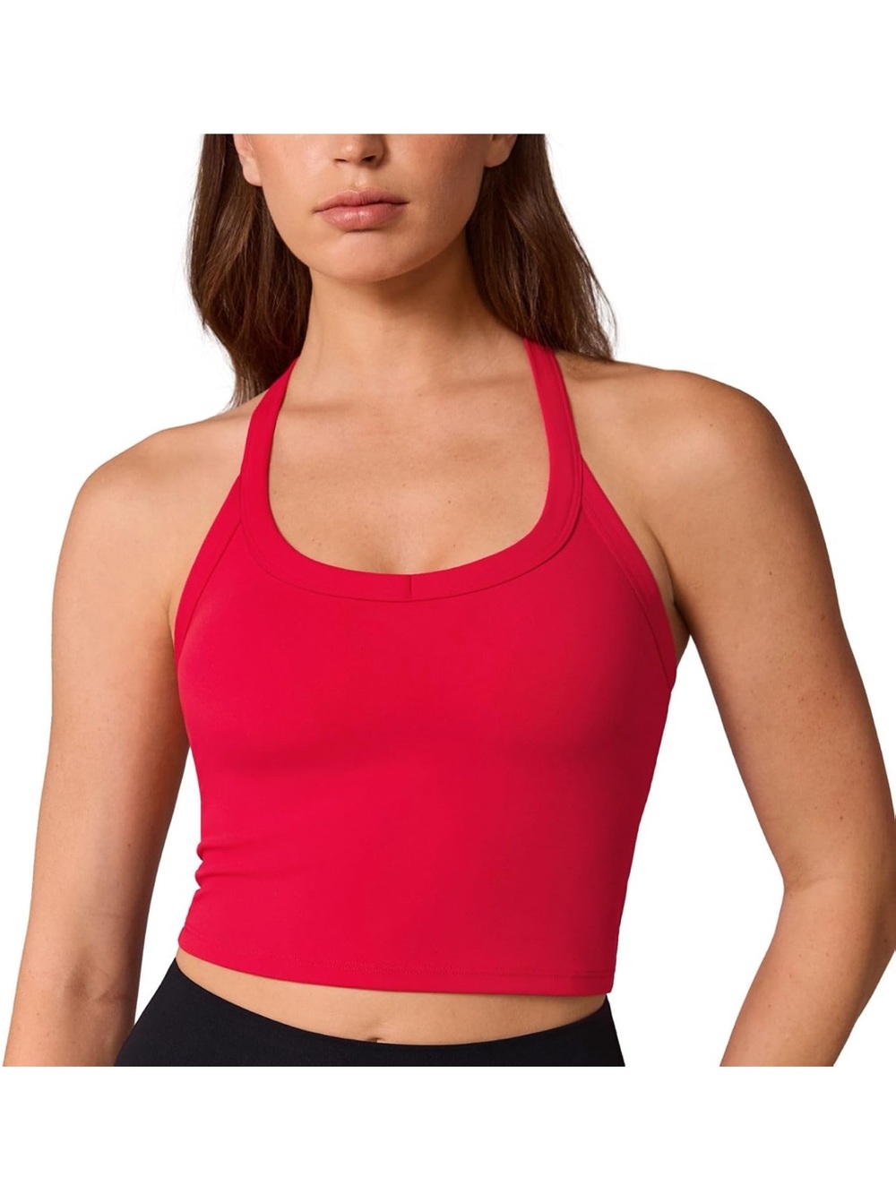 Amazon Essentials Women's Red Racerback Crop Butter-soft Sports Bra